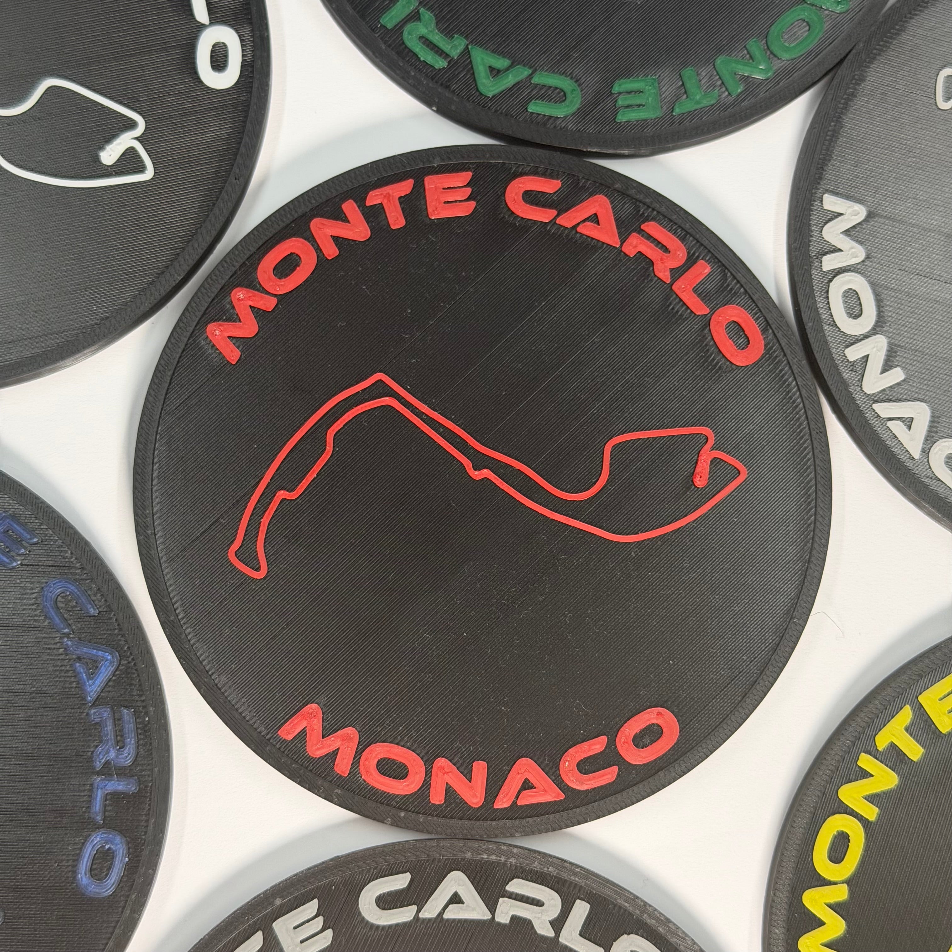 Monte Carlo, Monaco Drinks Coaster, Circuit & Text Style