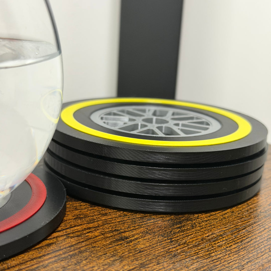 F1 Tyre Drinks Coaster, Yellow (Medium)